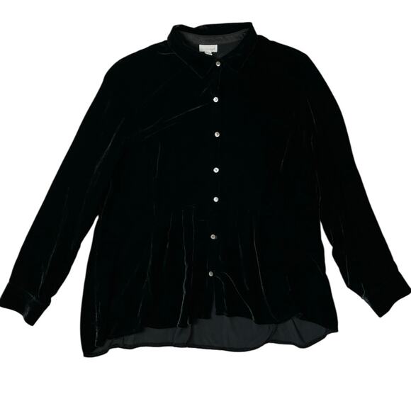 J.Jill Black Velvet Button Down Shirt Blouse (M) - Picture 5 of 5